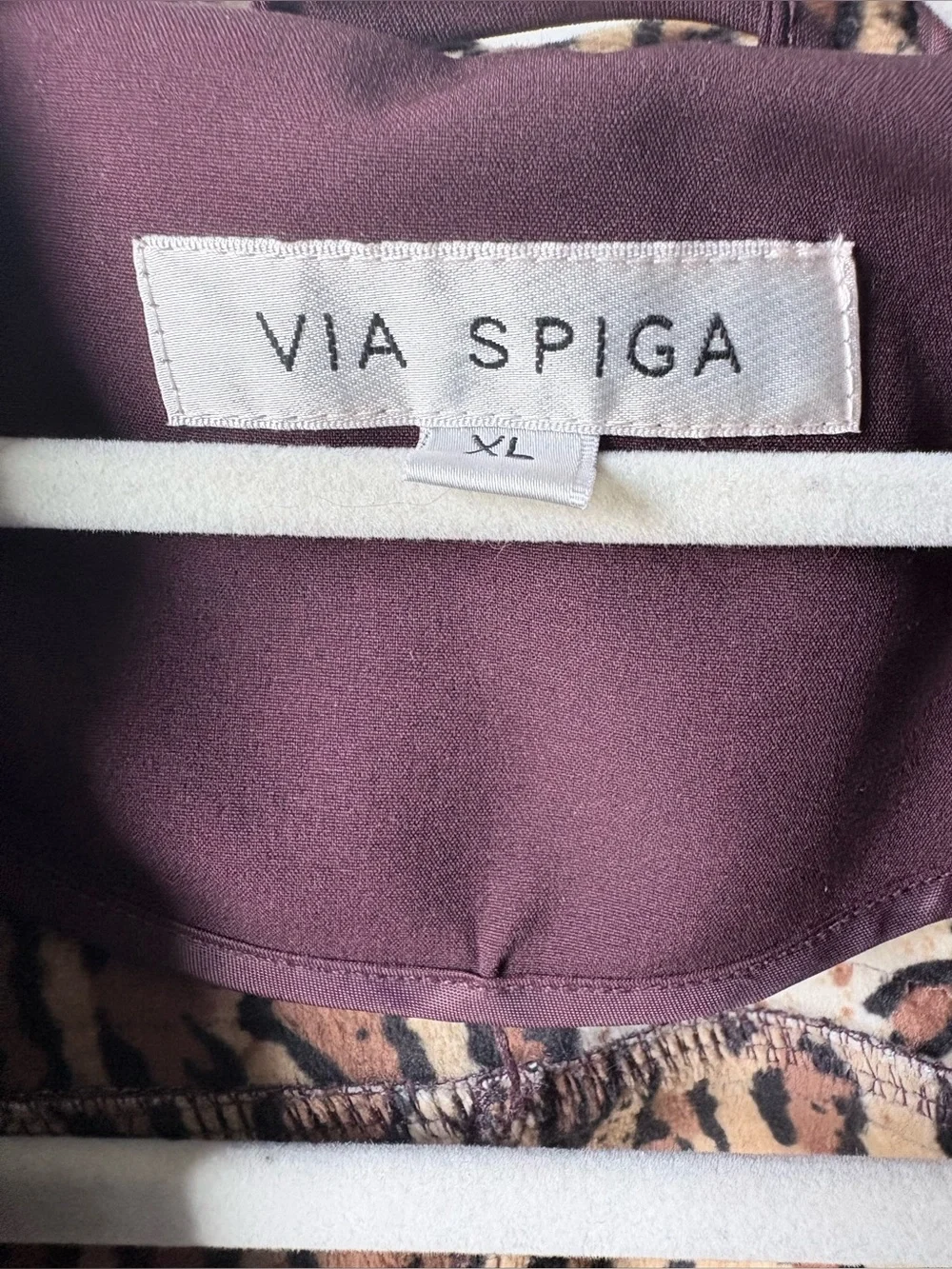 NWT Via Spiga Wine Hooded Softshell Rain Jacket Leopard Lining XL